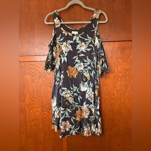 Cupio Asymmetrical Floral Dress - Black and Orange